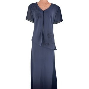 Positive Attitude Black Beaded Midi Dress Women's 14 Sheer‎ Overlay Elegant EUC